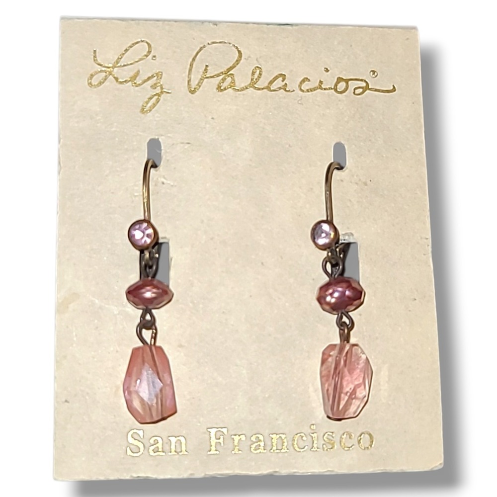 Liz Palacios Earrings Pierced Pink Stone Swarovski Crystal Dangle Beaded NWT